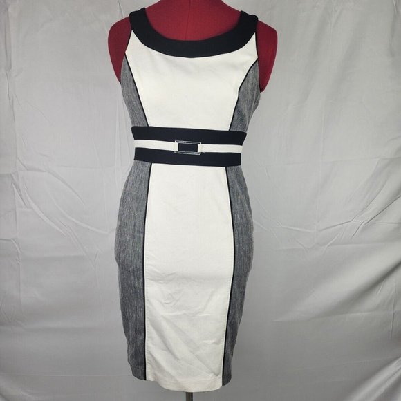 White House Black Market Dresses & Skirts - White House Black Market White Gray Black Sleeveless Knee Length Dress - 0